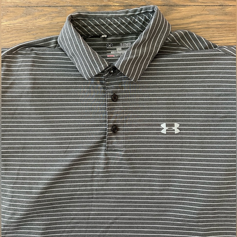 Under Armour Gray Striped HeatGear Short Sleeve‎ Polo Size XL